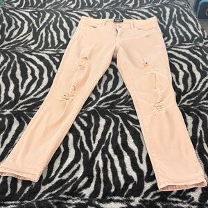 bebe Light Pink Distressed Skinny Jeans
